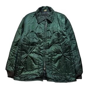 vtg 1960s–70s Quilted Nylon Work Jacket / Insulated Utility Jacket Dark Green